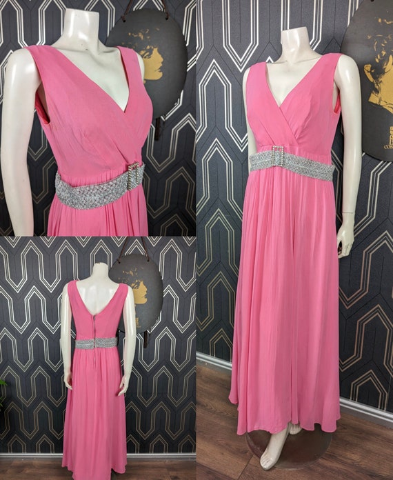 Original 1970's Bubblegum Pink Charmont Chiffon Maxi Dress - Good Condition - Only 55 Pounds!