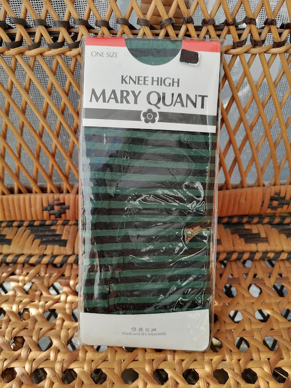 Deadstock Original 1980's Mary Quant Green black Striped Design Knee High Tights - Mint Unused Condition - Only 8 pounds!