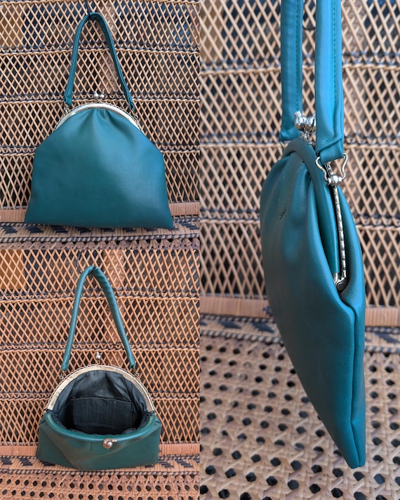 Original 1960's Dark Apple Green Slim Handbag - Great Condition - Only 55 Pounds!