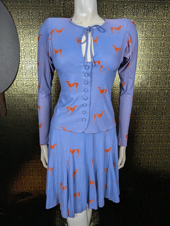 Original 1971 Biba Lilac & Red Greyhound Design Two Piece - Fair Condition - Only 175 Pounds!