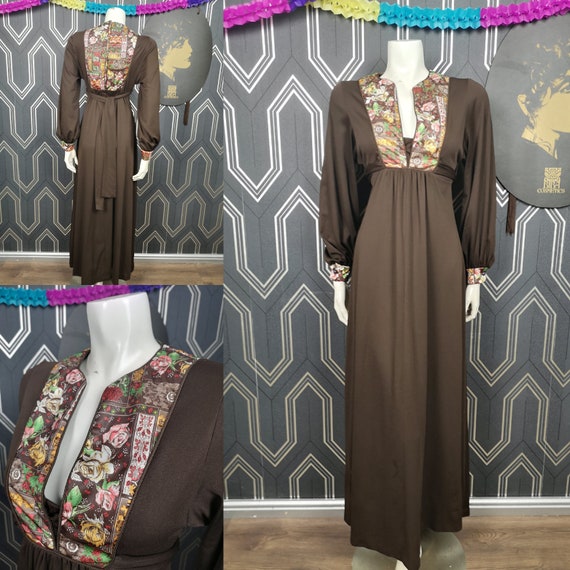 Original 1970's Chocolate Brown Balloon Sleeves Midi Dress - Good Condition - Only 55 Pounds!