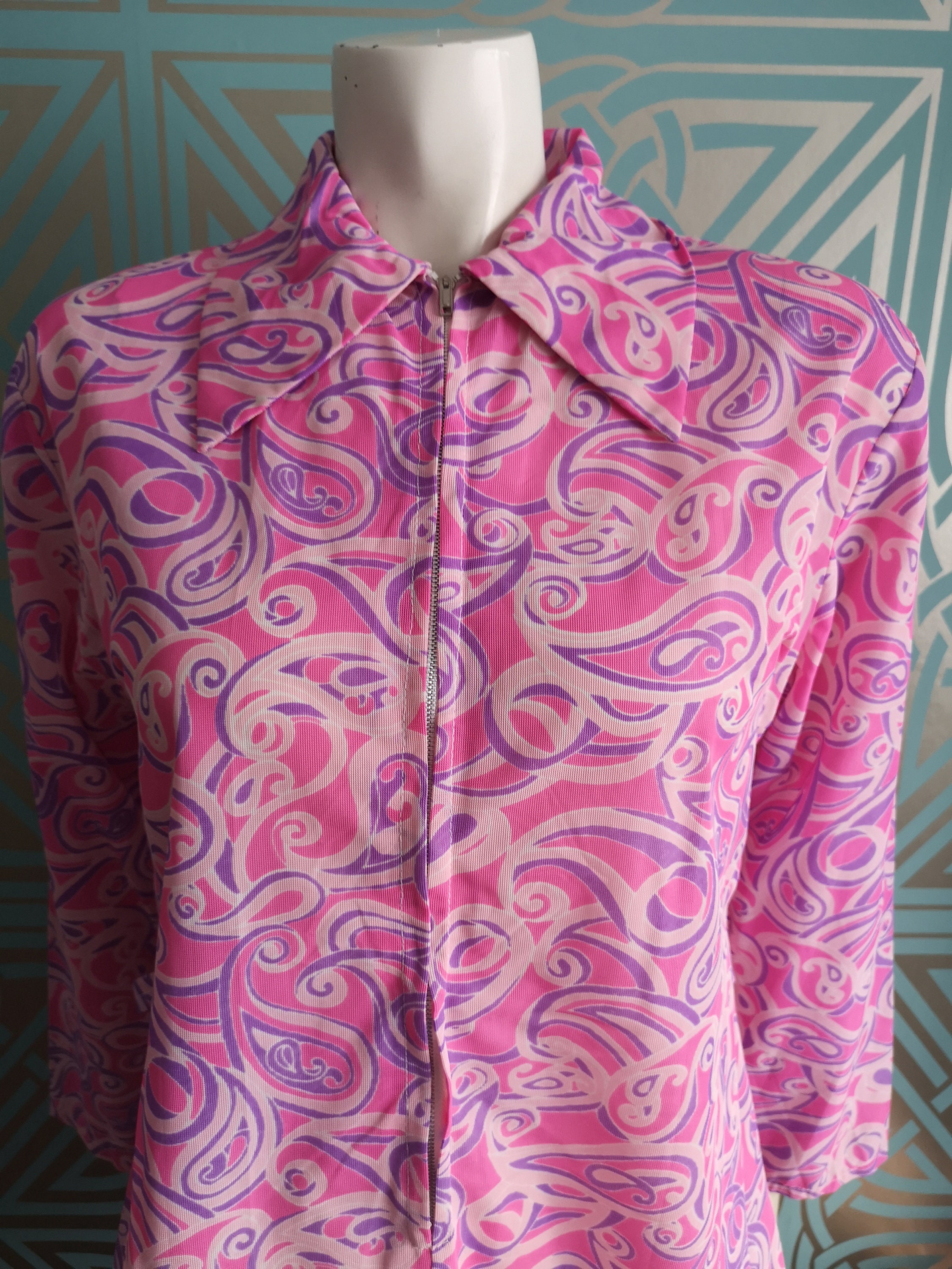 SALE - Original 1960's Pink Paisley Print Zip Front Micro Dress - Good ...