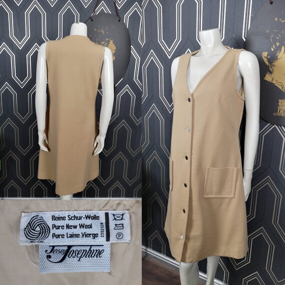 Original 1960's Beige Pure New Wool Pinafore Shift Dress - Good Condition - Only 45 Pounds!