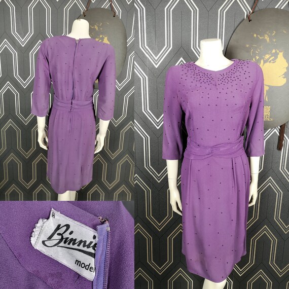 Original 1940's Purple Moss Crepe Beaded Dress - Fair Condition - Only 45 Pounds!