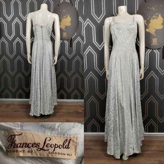 Original 1950's Pale Blue Frances Leopold Satin Ball Gown Dress - Good Condition - Only 65 Pounds!