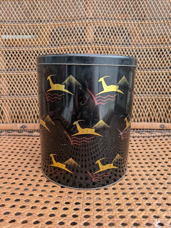 Rare Original 1973 Biba Large Art Deco Leaping Deer Round Bread Caddy Tin - Fair Condition - Only 75 Pounds!