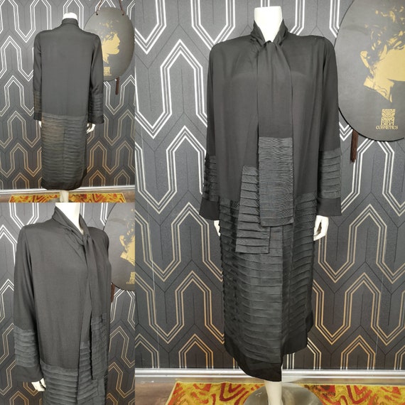 Original 1920's Volup Black Rayon Crepe Ribbon Work Coat - Good Condition - Only 125 Pounds!