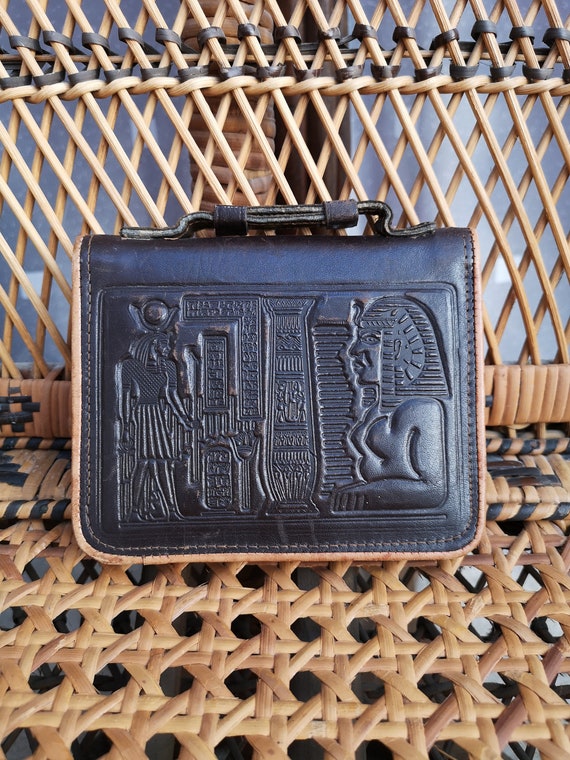 Original 1920's Egyptian Revival Small Leather Work Clutch Handbag - Fair Condition - Only 30 Pounds!