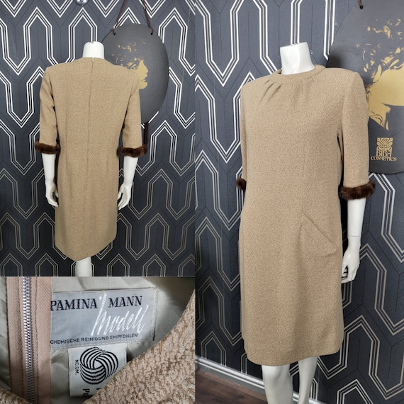 Original 1960's Mod Pamina Mann Wool & Mink Fur Trimmed Shift Dress - Good Condition - Only 65 Pounds!