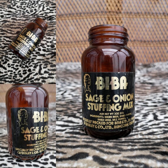 Original 1970s Biba Amber Glass Jar Of Sage & Onion Stuffing Mix  - Good Condition - Only 55 Pounds!