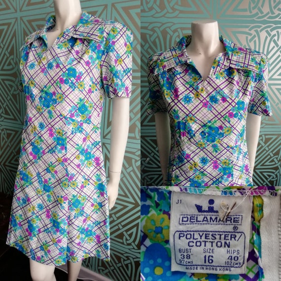 SALE** Original 1960's Deadstock Blue Floral Multicoloured Mod Scooter Dress - Great Condition - WAS 65 Now 25 Pounds!