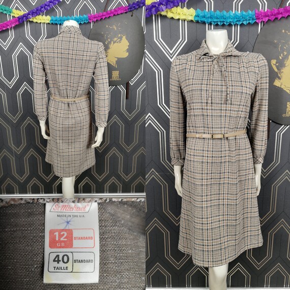 Original 1960's Grey Plaid Balloon Sleeve Shift Dress - Good Condition - Only 35 Pounds!