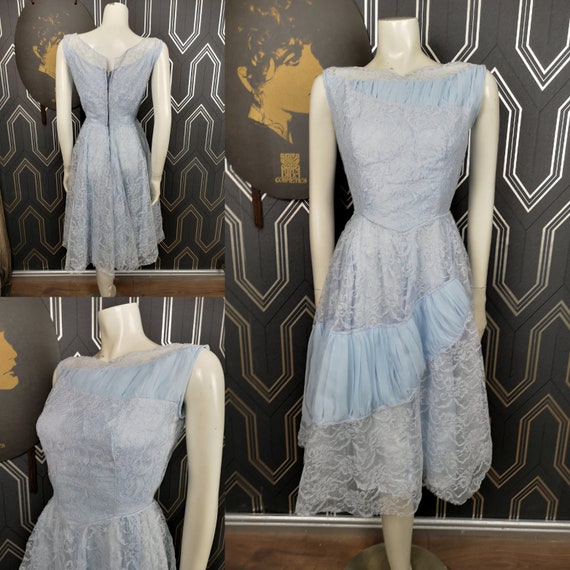 Original Late 1950's Early 1960's Baby Blue Lace Party Dress - Good Condition - Only 35 Pounds!