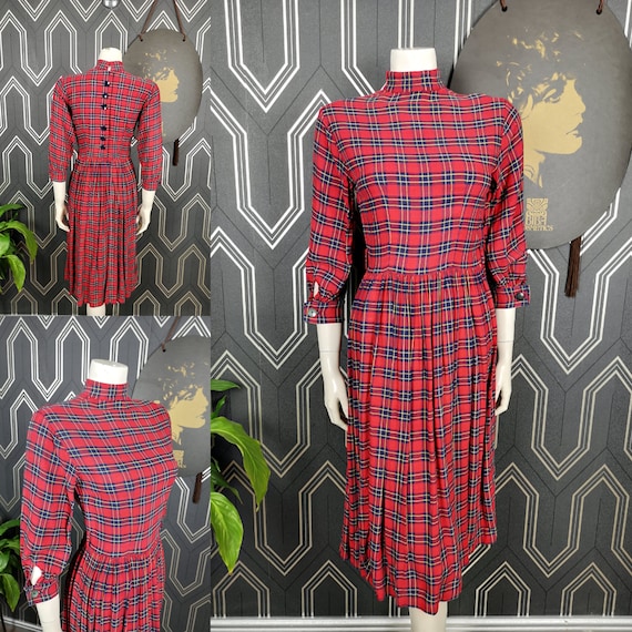 Original 1950's Red & Black Tartan Cotton Dress - Fair Condition - Only 35 Pounds!