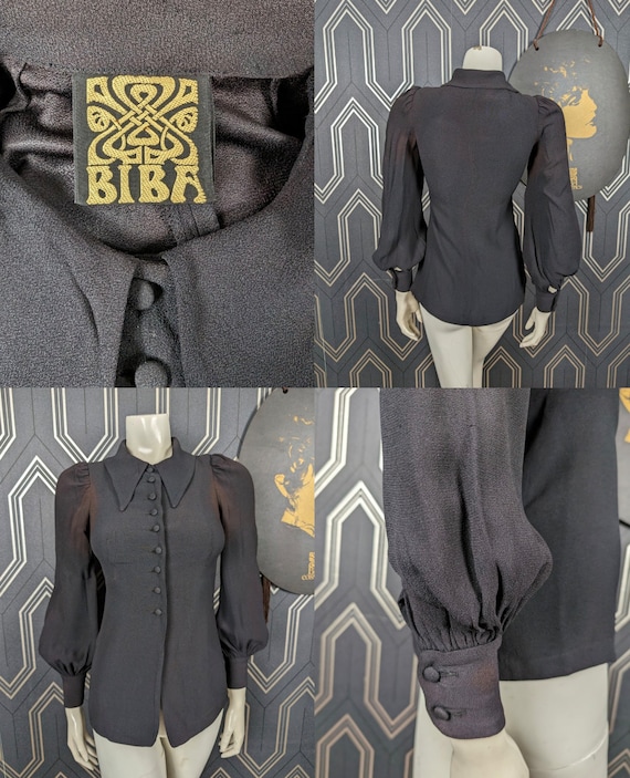 Original 1969 Biba Black Crepe Blouse Shirt - Fair Condition  - Only 95 Pounds!