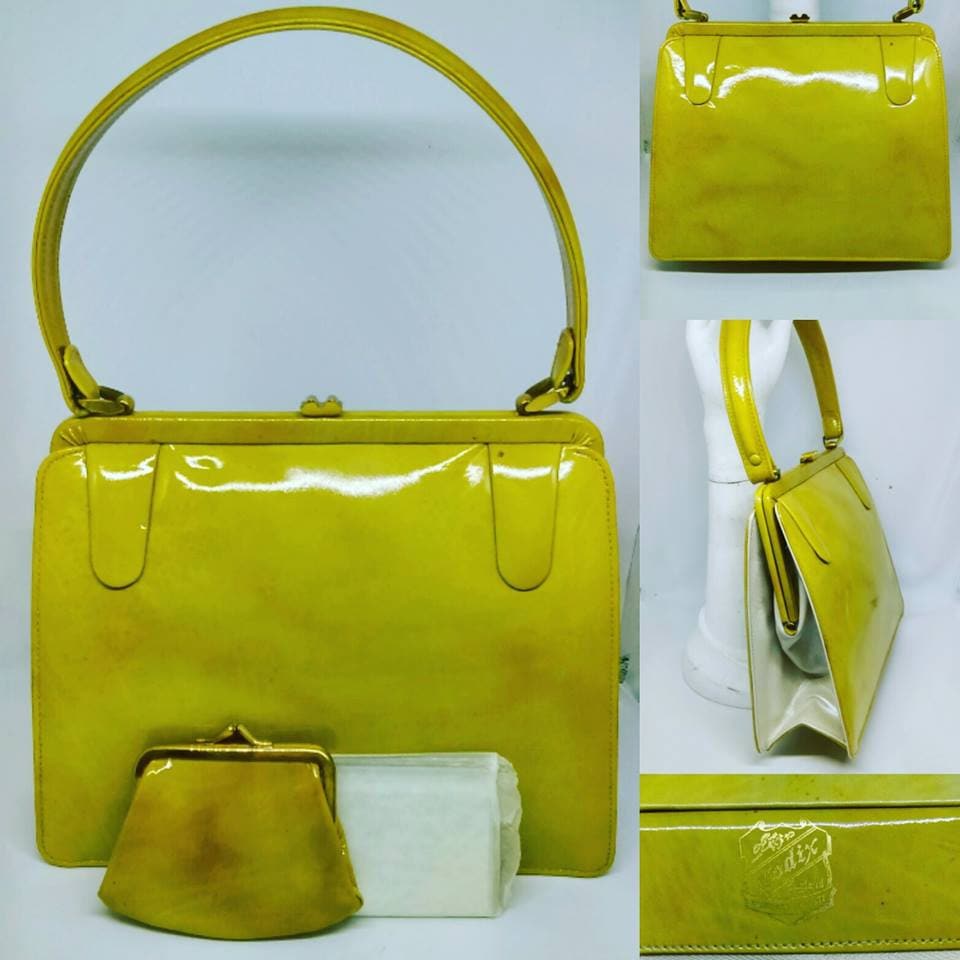 Original 1960's Lodix Mustard Yellow Handbag Complete Great Condition