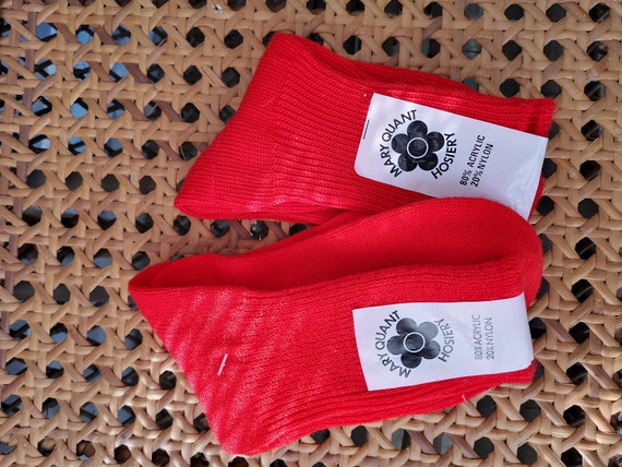 Deadstock Original 1960's Mary Quant Red Hosiery Cotton Knit Socks - Good Unused Condition - Only 7 pounds Each!