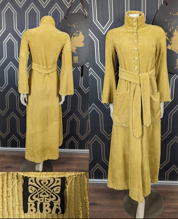 Original Classic 1969 Biba Yellow Jumbo Corde Bell Sleeve Maxi Coat / Gown - Good Condition - Only 475 Pounds!