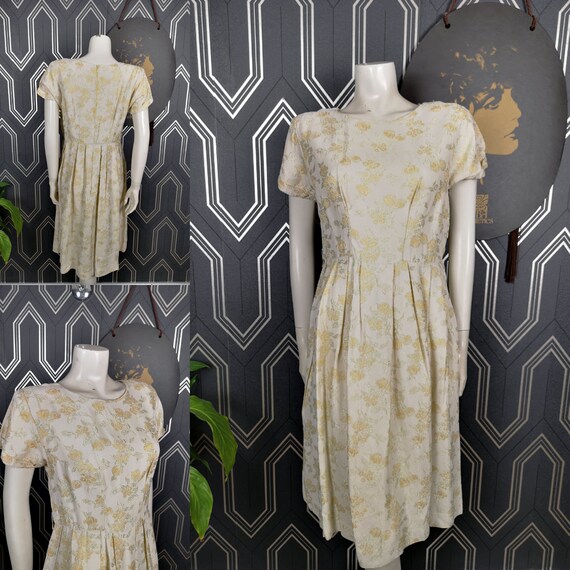 Original 1950's Ivory & Gold Brocade Satin Plus Sized Dress - Good Condition - Only 45 Pounds!