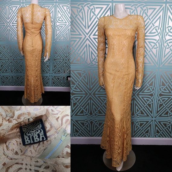 Original 1970/71 Biba Couture Golden Logo Lace Max