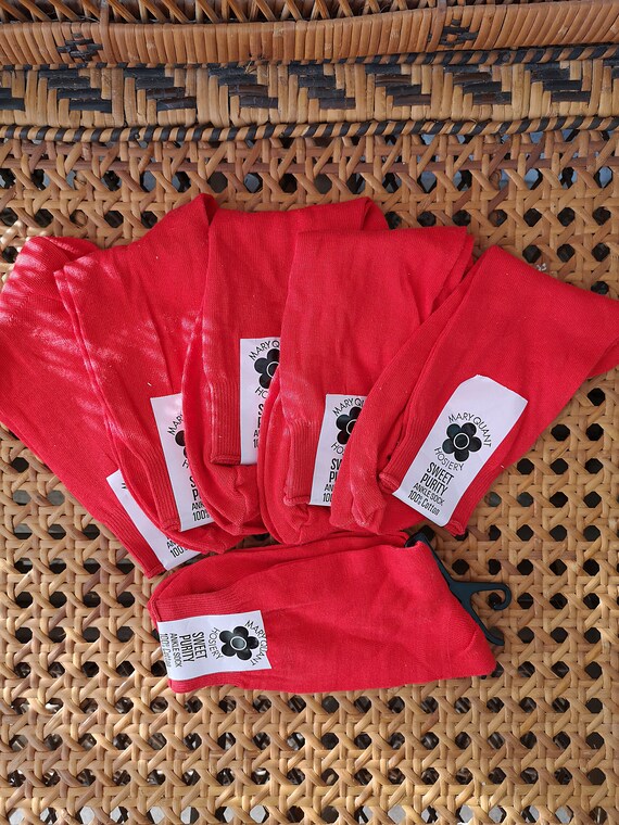 Deadstock Original 1960's Mary Quant Red Sweet Purity Cotton Knit Socks - Good Unused Condition - Only 7 pounds Each!