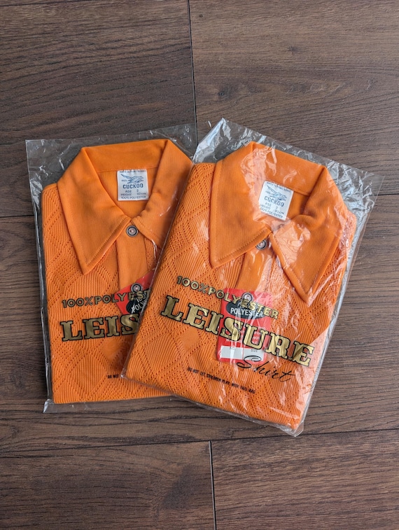 Deadstock 1970's Cuckoo Boys Bright Orange Summer Polyester Waffle Shirts ( Age 2 )