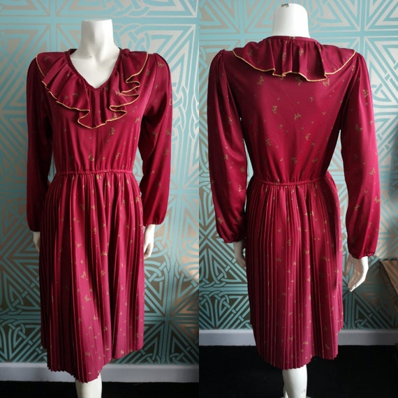 SALE** Original 1970's Red & Gold Butterfly Print Dress - Good Condition - WAS 55 NOW 25 Pounds!