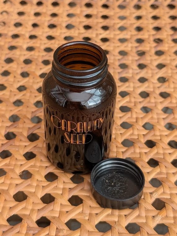 Rare Original 1970s Biba Amber Glass Caraway Seed Herb Jar - Great Condition - Only 65 Pounds!