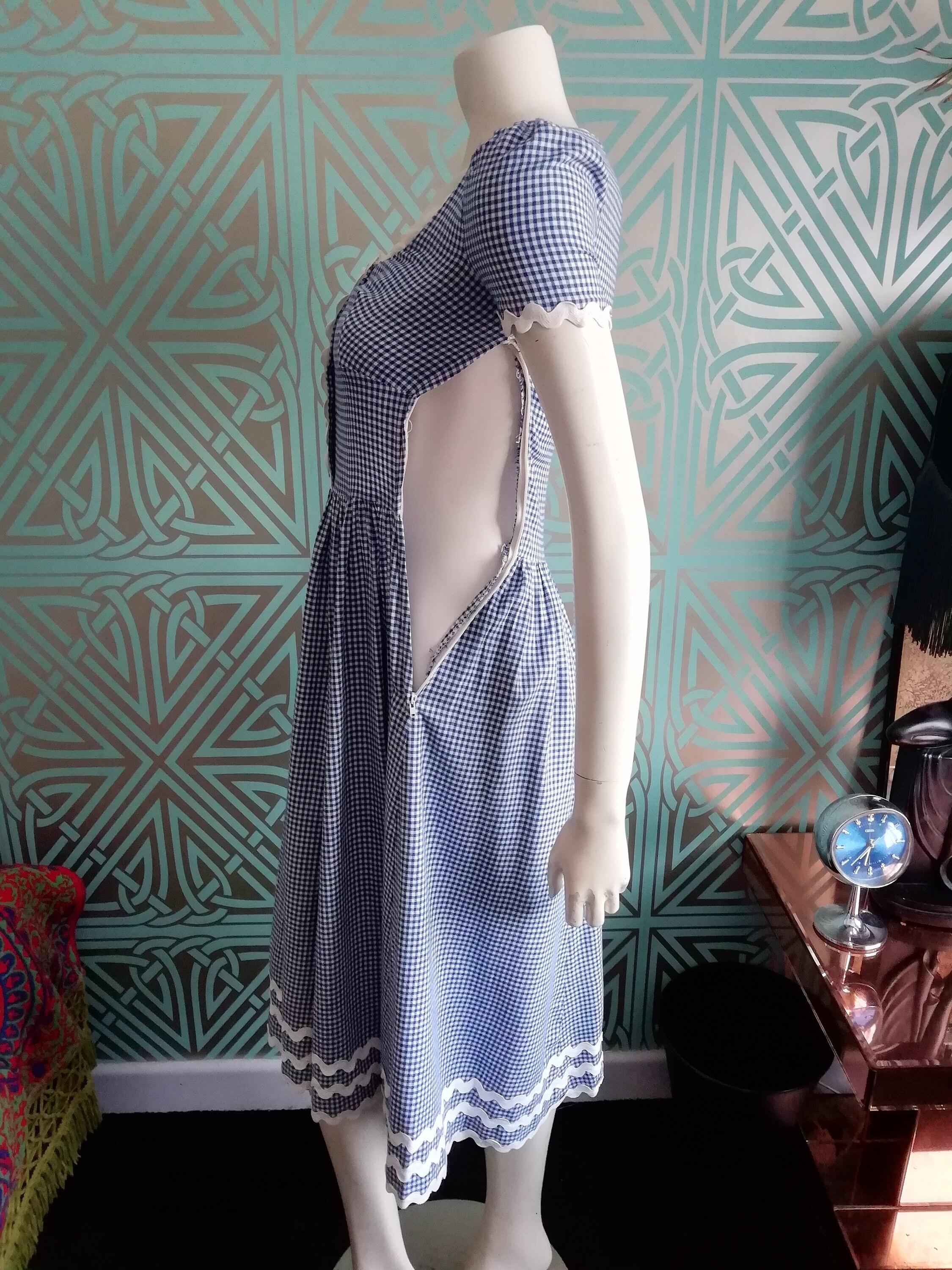 1970 Original Biba Blue Gingham RicRac Dress Good Condition Only