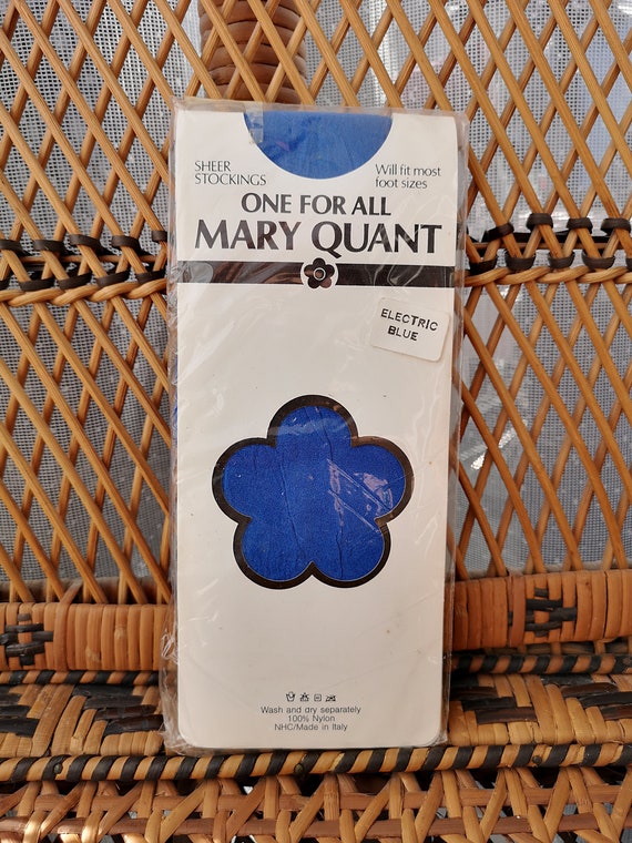 Deadstock Original 1980's Mary Quant Electric Blue Sheer Design Stockings - Mint Unused Condition - Only 8 pounds!