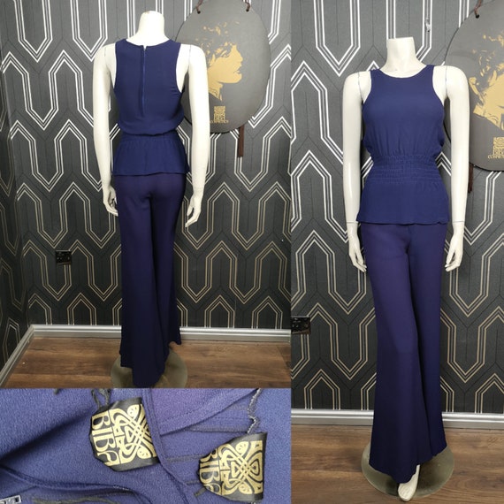 Original 1974 Biba Deep Blue Moss Crepe Viscose Top & Trousers Pant Suit Set  - Good Condition - Only 295 Pounds!