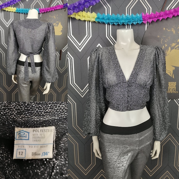 Original 1960's Silver Lurex Balloon Sleeve Top - Good Condition - Only 45 Pounds!