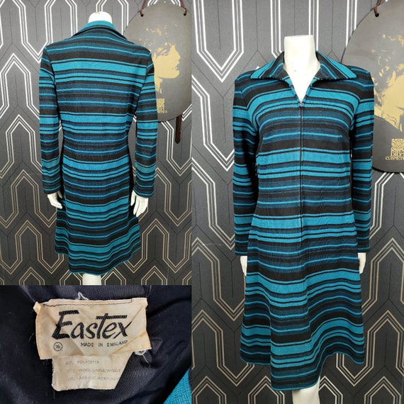 Original 1960's Blue & Black Striped Shift Dress - Good Condition - Only 45 Pounds!