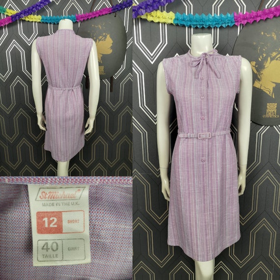 Original 1960's Purple & White Midi Shift Dress - Good Condition - Only 35 Pounds!