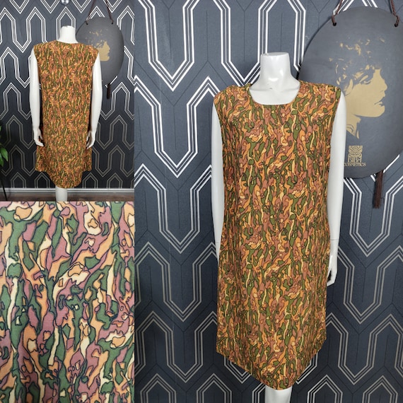 Original 1960's Orange & Green Abstract Print Shift Dress - Good Condition - Only 35 Pounds!