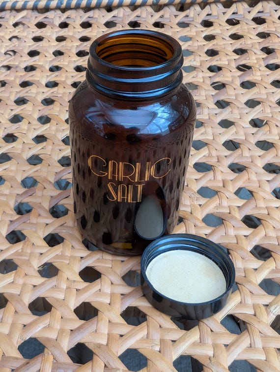 Rare Original 1970s Biba Amber Glass Garlic Salt Herb Jar - Great Condition - Only 65 Pounds!