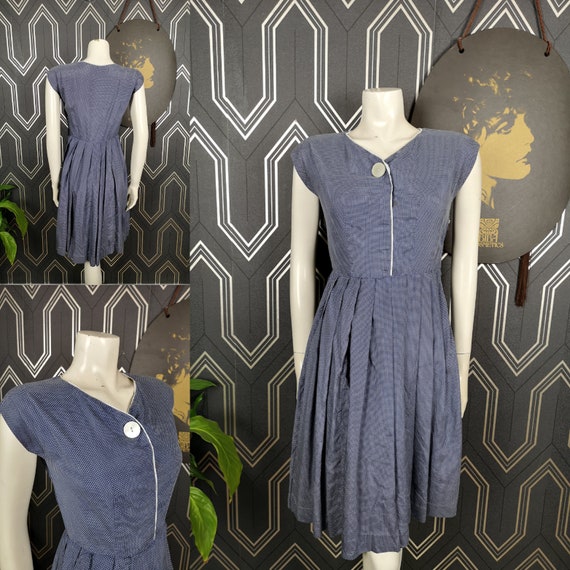 Original 1950's Silk Blue & White Polka dot Dress - Good Condition - Only 45 Pounds!