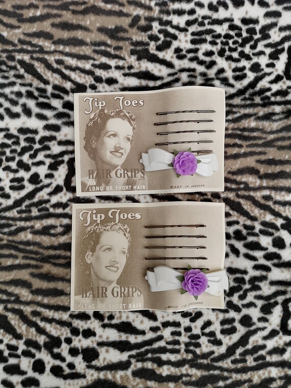 2X Original 1940's Deadstock Flower Hair Slide Sets - Mint On Card - Only 10 Pounds!