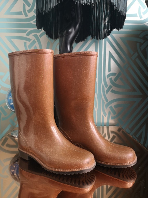 Original 1970 Biba Children's Bronze Glitter Wellies - Good Condition - Only 125 Pounds!