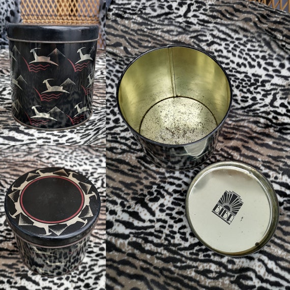 Extremely Rare Original 1970s Biba Art Deco Leaping Deer Round Biscuit / Tea Caddy Tin - Good Condition - Only 75 Pounds!