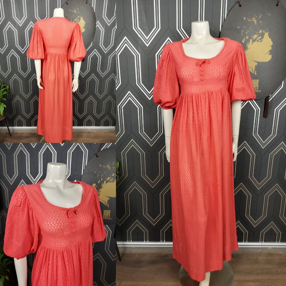 Original 1970's Red Balloon Sleeve Prairie Maxi Dress - Good Condition - Only 65 Pounds!