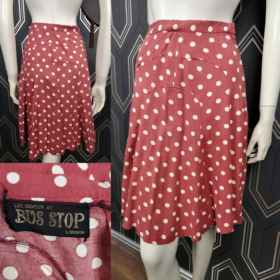 Original 1970's Lee Bender Bus Stop Red While Polkadot Cotton Skirt - Good Condition - Only 85 Pounds!