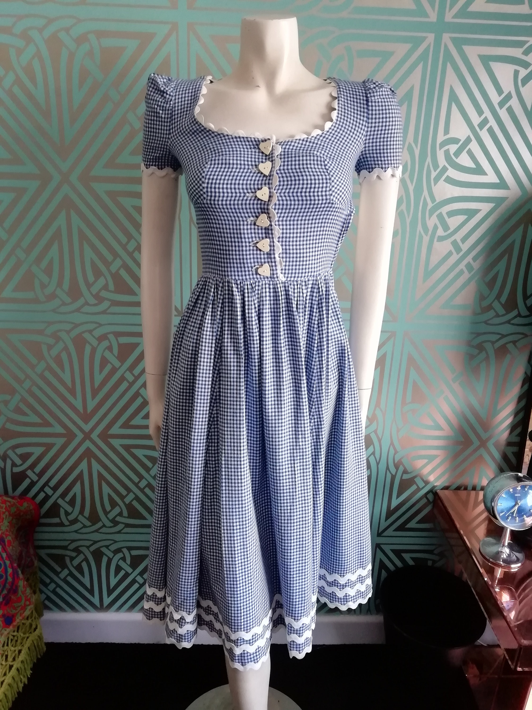 1970 Original Biba Blue Gingham RicRac Dress Good Condition Only 245 Pounds!