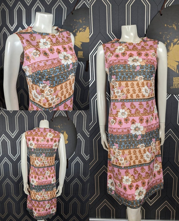 Original 1960's Floral Boarder Print Shift Dress - Good Condition - Only 25 Pounds!