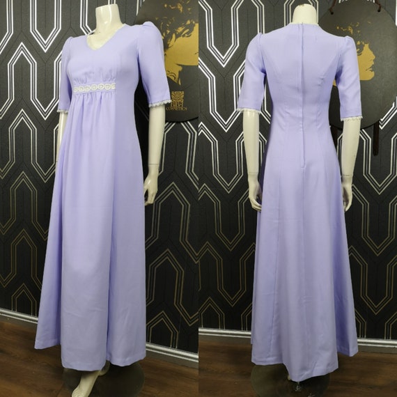 Original 1970's Lavender & White Lace Maxi Dress - Good Condition - Only 45 Pounds!