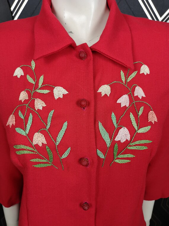 Original 1930s Wool Crepe Embroidered Top - Good … - image 8