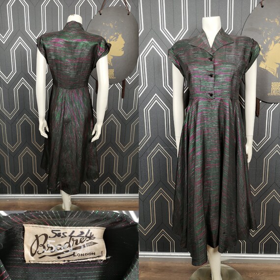 Original 1950's Metallic Rainbow Taffeta Bradrex London Dress - Fair Condition - Only 45 Pounds!