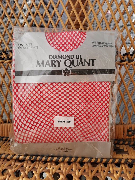 Deadstock Original 1980's Mary Quant Diamond Lil Poppy Red Fishnet Design Tights - Good Unused Condition - Only 8 pounds!