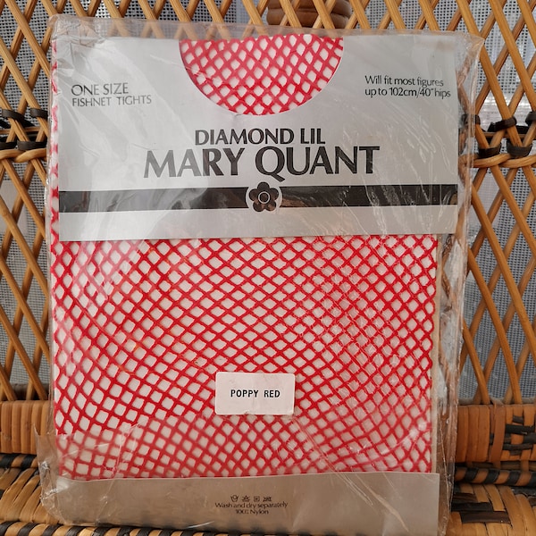 Deadstock Original 1980's Mary Quant Diamond Lil Poppy Red Fishnet Design Tights - Good Unused Condition - Only 8 pounds!