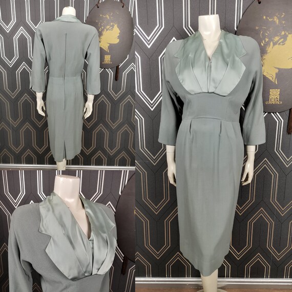 Original 1930's Duck Egg Blue Moss Crepe & Satin Dress - Fair Condition - Only 75 Pounds!